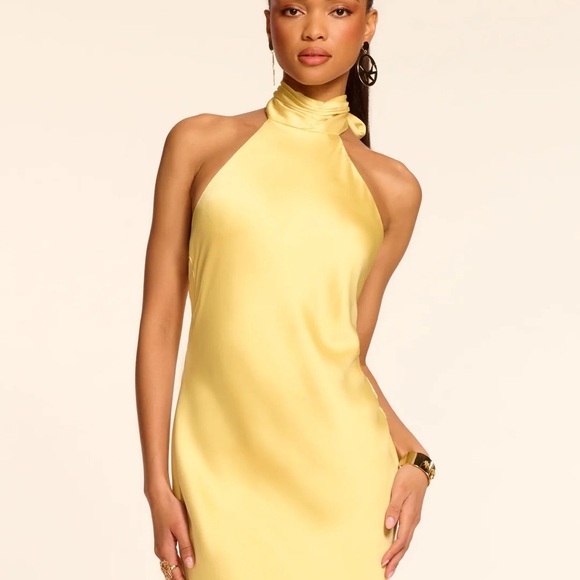 GORGEOUS Ramy Brooks Tatiana Yellow Halter Neck Dress SZ 16 NWT - Picture 2 of 6